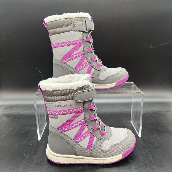 Merrell girls snow crush 2.0 snowboot size 8M gray pink winter faux fur